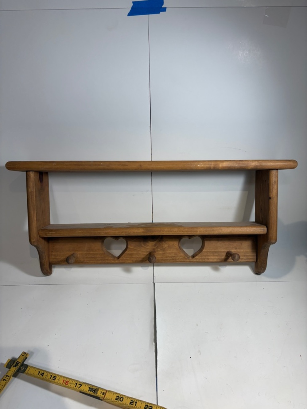Wooden Heart Accent Wall Shelf - Natural Brown - 2 Hearts - size pictured